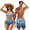 Blue Palm Tree Ocean, variant on Hawaii Palm Tree Wave Matching Bathing Suits for Couples Womens Bikini Sets Sexy Tie Knot Quick Dry Summer Shorts Swimwear for Women Men Summer Couples Swimsuits Matching Sets