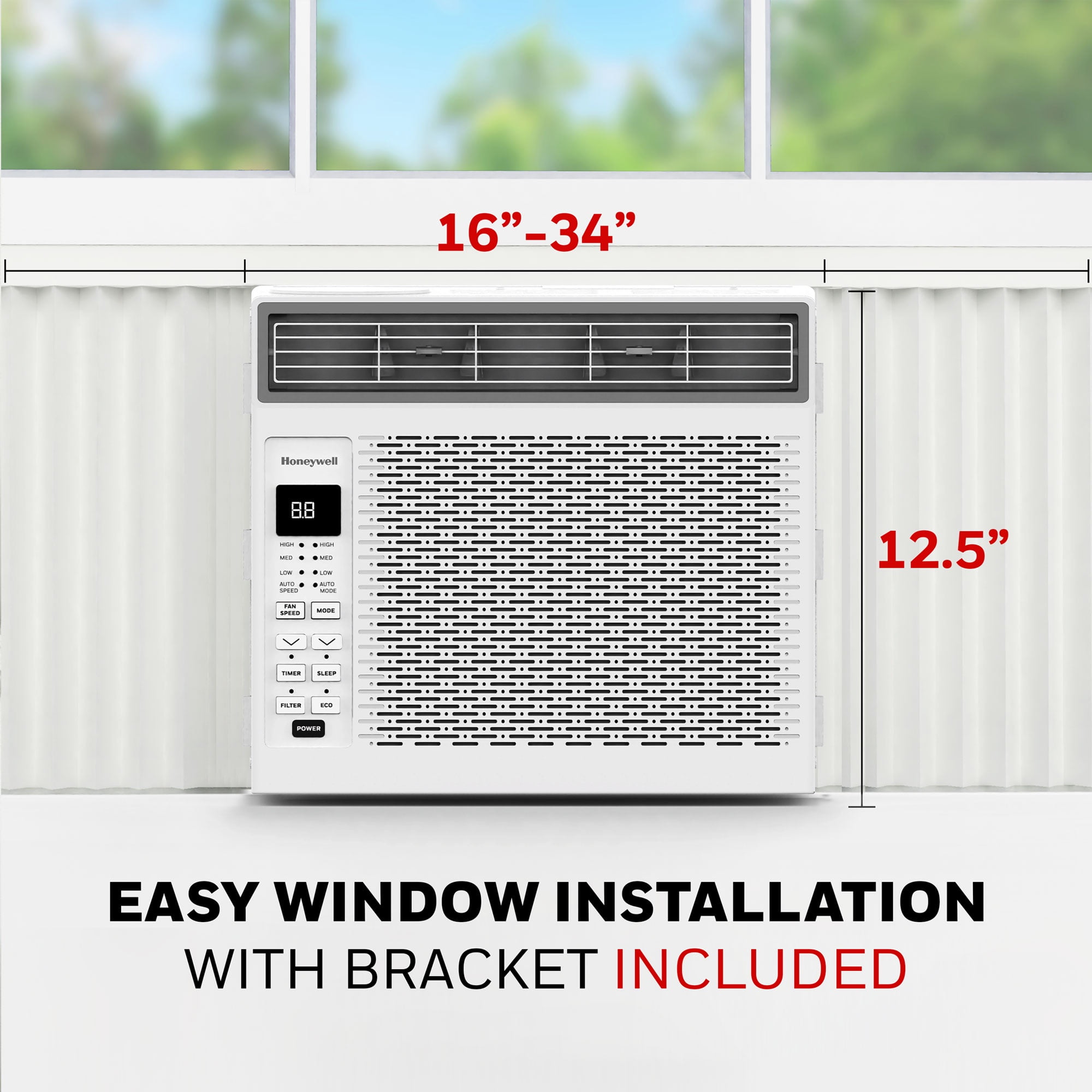 Honeywell 6,000 BTU Digital Window Air Conditioner, Remote, LED Display, 4 Modes, Eco, 250 sq ft Coverage