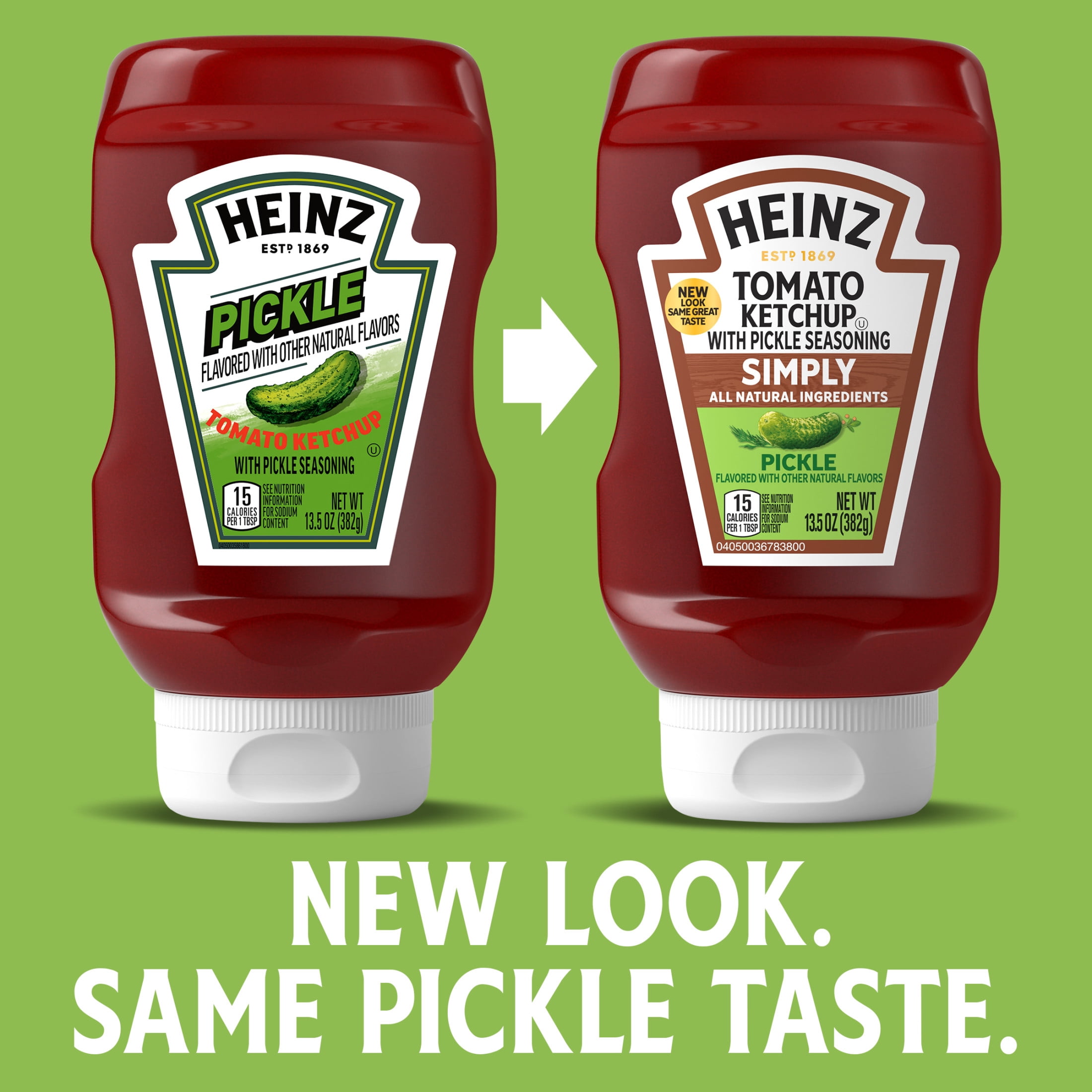 (3 pack) Heinz Tomato Ketchup with Pickle Seasoning Flavored with Other Natural Flavors, 1 Bottle, for Easy Sharing and Easy Serving, 13.5 oz
