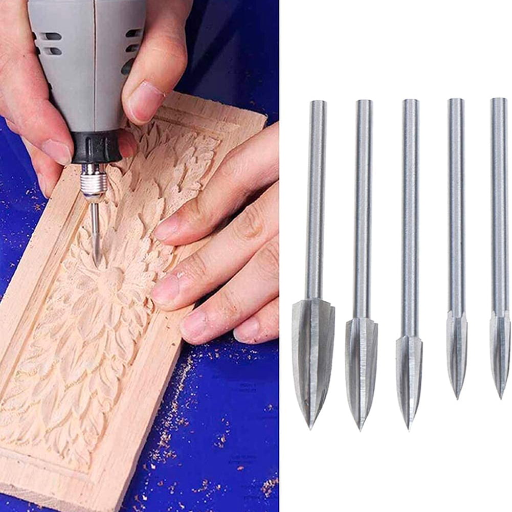 5* Wood Carving And Engraving Drill Bit Milling Cutter Carving Root Set