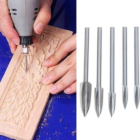 

5pcs Wood Carving Engraving Drill Bit Set Milling Cutter Carving Root Tools Three Blades Wood Carving Knives for DIY Grinding Woodworking Carving Drilling