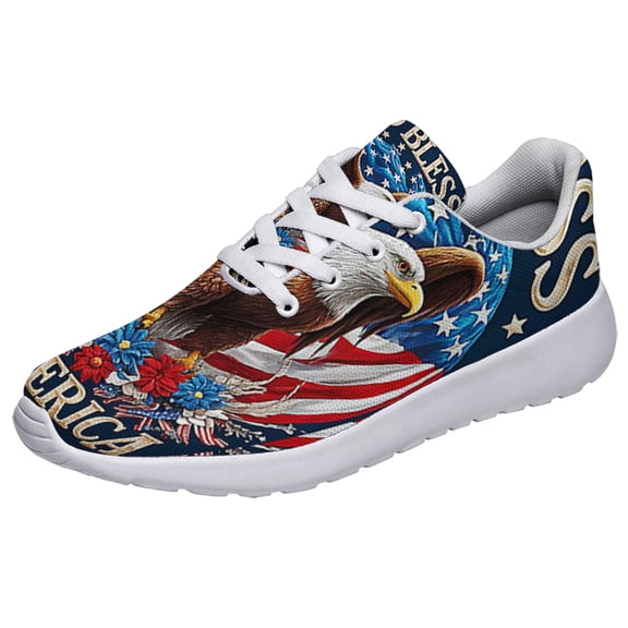 God Bless America Eagle Print Sneakers Lightweight Comfortable Running Shoes for Men Women White Size 3.5