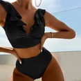 thumbnail image 2 of WEAIXIMIUNG Swimsuit Cover Up Skirt Short New Multicolor Ruffled V Neck Split Swimsuit High Waist Split Bikini Women's S, 2 of 4