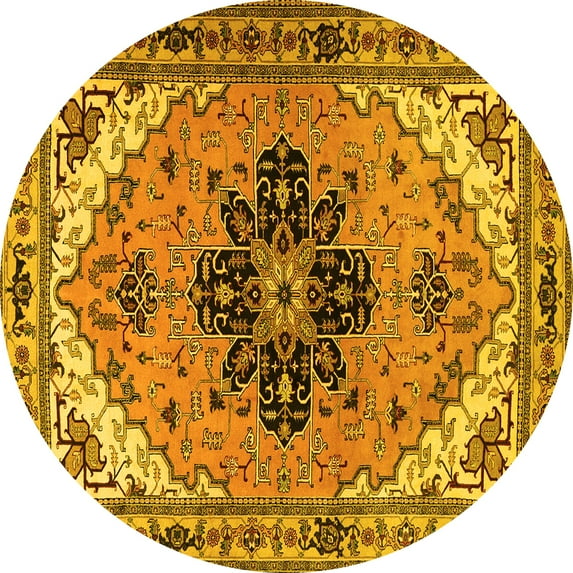 Ahgly Company Indoor Round Persian Yellow Traditional Area Rugs, 5' Round