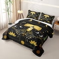 thumbnail image 3 of jejeloiu Boho Celestial Moth Bed Spread Queen For Girls,Mystical Print Queen Coverlet Set,Black Yellow Gold,3 Pieces, 3 of 7
