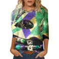 thumbnail image 1 of PMUYBHF Mode Femme Carnaval Imprimé Numérique Décontracté Manches Trois-Quarts Col Rond T-Shirt Haut 8015 TG, 1 of 5
