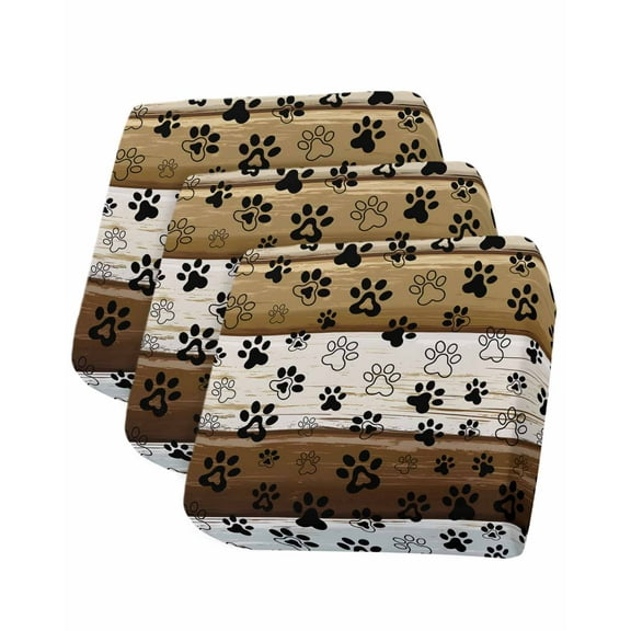 Brown Dog Paw Print Sofa Couch Cushion Covers Washable, Removable Stretchable Sectional Couch Covers, Vintage Farmhouse Wooden Grain Slipcovers for L & T Shape Sofa Furniture Protector S Size 3 pcs