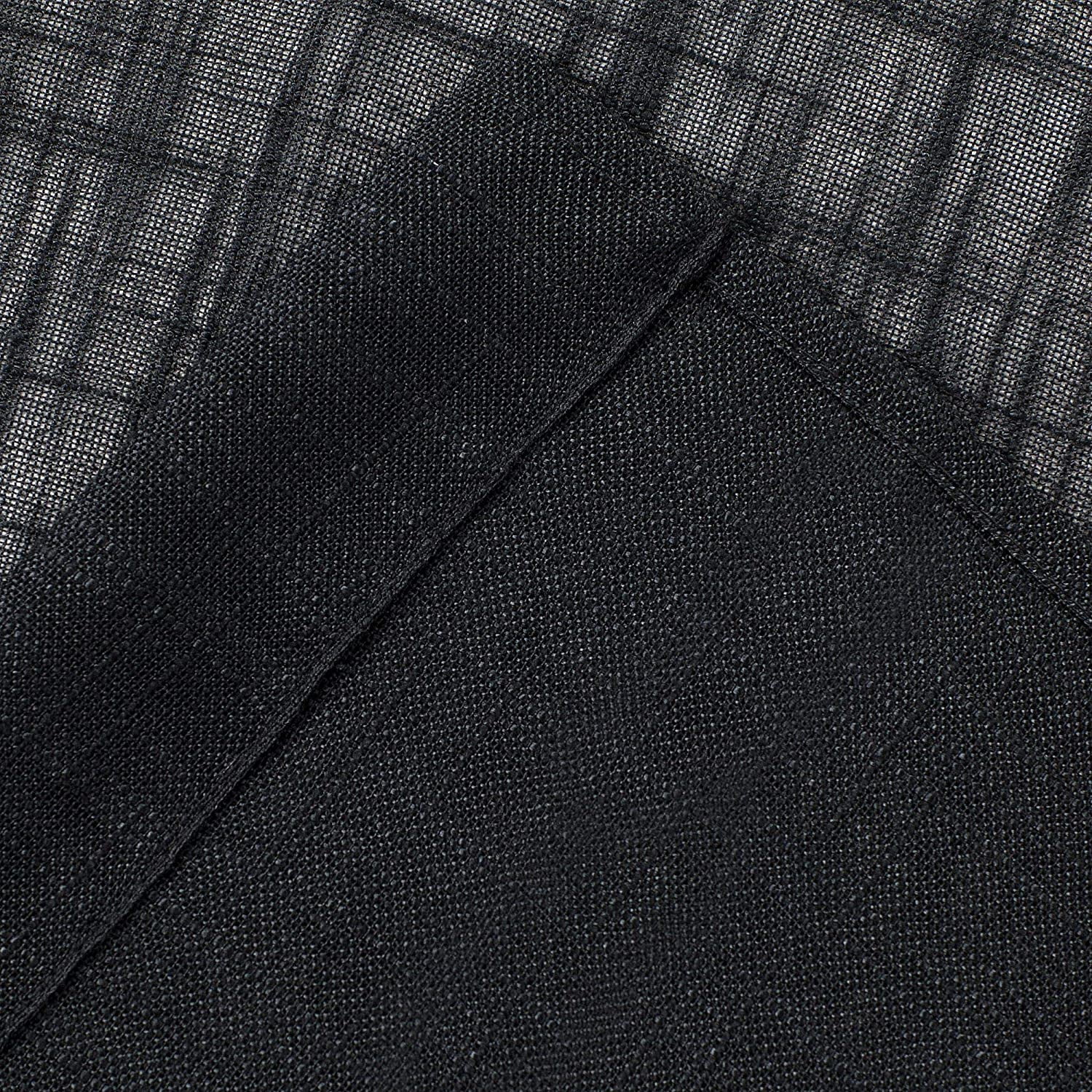 2 Piece Textured Linen Sheer Grommet Top Curtain Panel Drape Set (63" Long, Black)