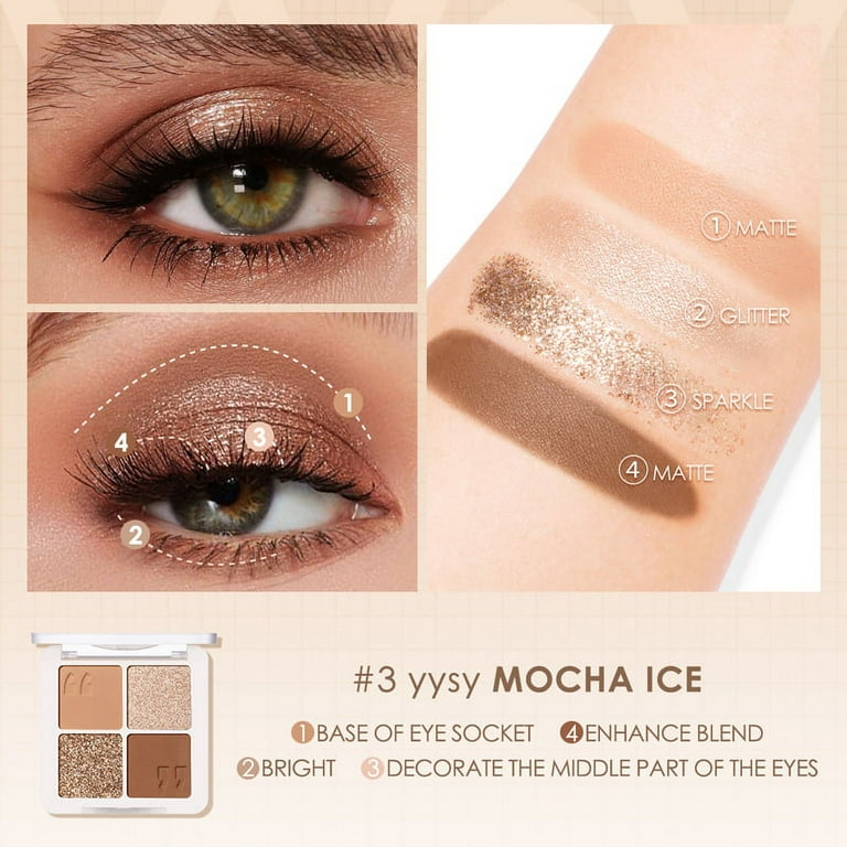 FOCALLURE 4 Colors Matte Glitte Eyeshadow Palette, Long Lasting