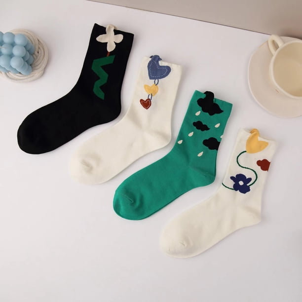 Zhuge 4 pares de calcetines finos de algodón para mujer, calcetines de algodón suave para mujer por encima del tobillo (4 colores)