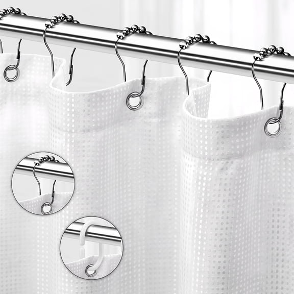 White Waffle Weave Shower Curtain Set 72x72 Waterproof Polyester Fabric 12 Plastic 12 Steel Hooks
