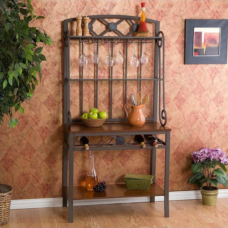 Southern Enterprises Decorative Bakers Rack with Wine Storage Walmart