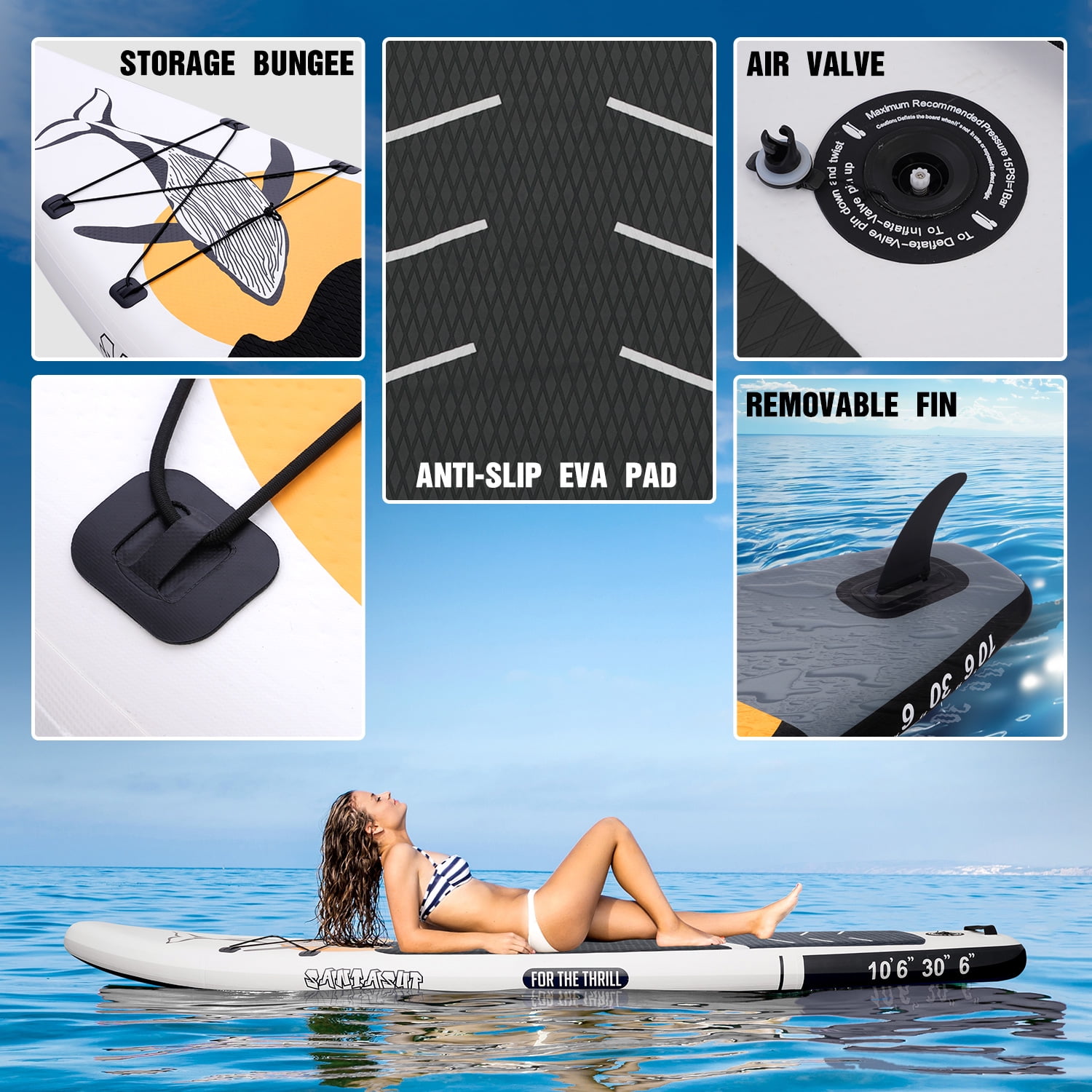 Santasup Stand Up Paddle Board Black Whale Inflatable Paddle Board for Adults, 10ft Yoga Blow Up Board, Sup Board with Accessories, Non-Slip Deck, Travel Backpack Wide Stance