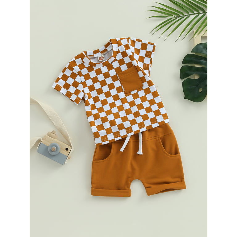 Springcmy Toddler Baby Boy Girl Summer Outfits Checkered Plaid