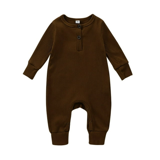 POINTERTECK Newborn Baby Boy Girl Romper One Piece Solid Color Knit Ribbed Long Sleeve Jumpsuit Clothes Silver 3-6 Months