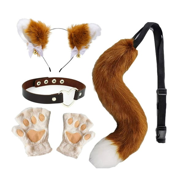 BELOVING Costume Cosplay Faux Ears and Tail Set for Kids Adults Mardi Gras Night Club brown