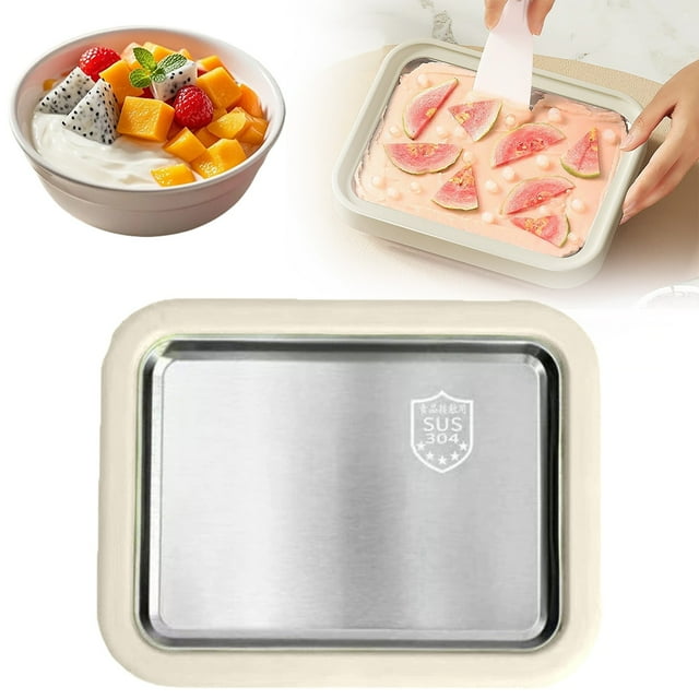 Ensemble de Machine à Crème Glacée Roulée pour la Maison - avec 2 Grattoirs en Acier Inoxydable, Plateau de Congélation Instantanée pour Yogourt, Sorbet et Rouleaux de Fruits Bricolage, Machine à Dessert Maison (Blanc)