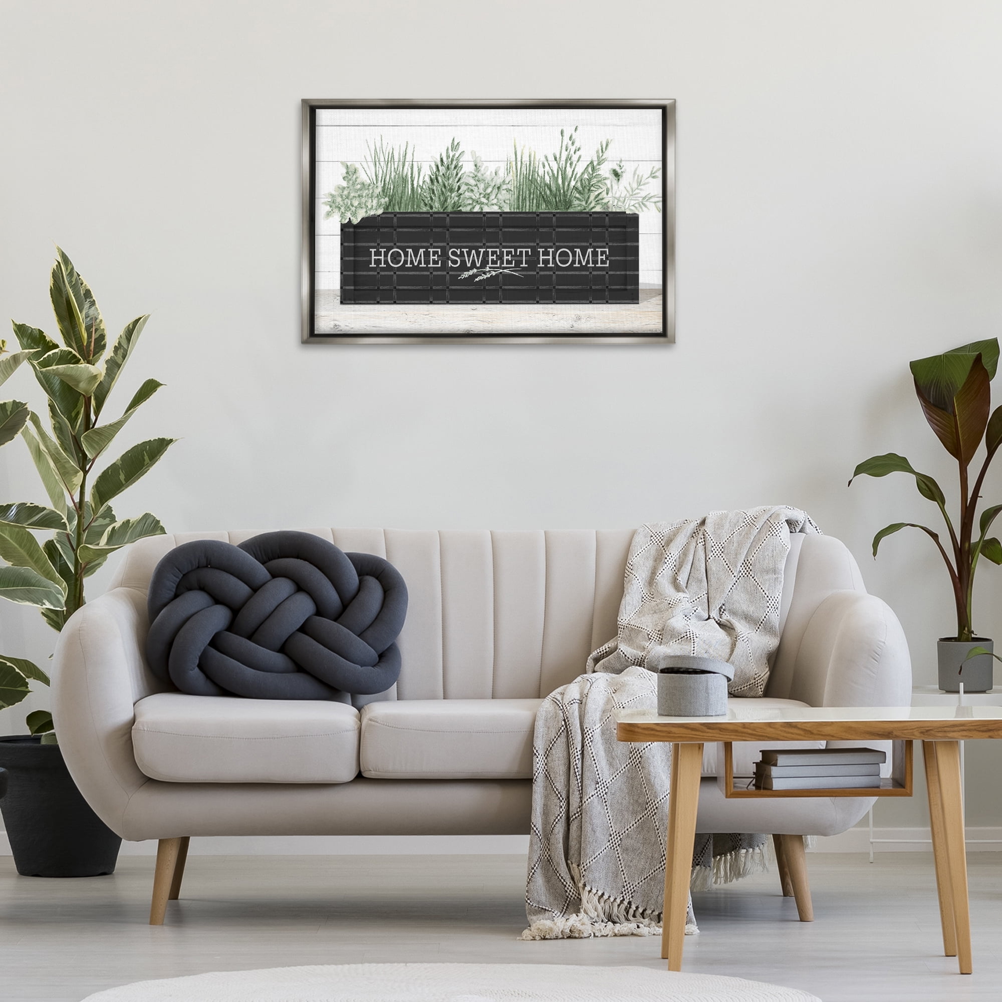 Stupell Industries Sweet Home Garden Box Botanical & Floral Painting Gray Floater Framed Canvas Art Print Wall Art, 31 x 21