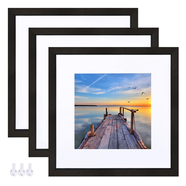 Marco de fotos Hongkee 12 x 12, negro, juego de 3 con vidrio y madera
