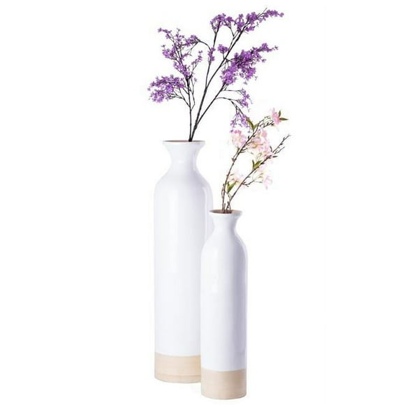 Uniquewise QI003455WN.2 Spun Bamboo Floor Vase, Glossy White - Set of 2
