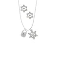 thumbnail image 2 of Delight Jewelry Silvertone Hammered Lock with Heart and Clear Crystals Silver tone Snowflake Charm Necklace and Stud Earrings, 2 of 4