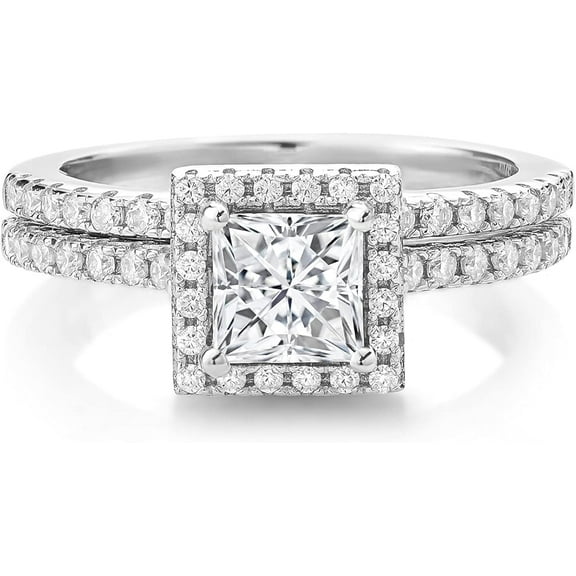 Ahansh Jewels 925 Sterling Silver Princess Cut White Diamond Wedding Engagement Bridal Ring Set 14K White Gold Plated for Women's -4