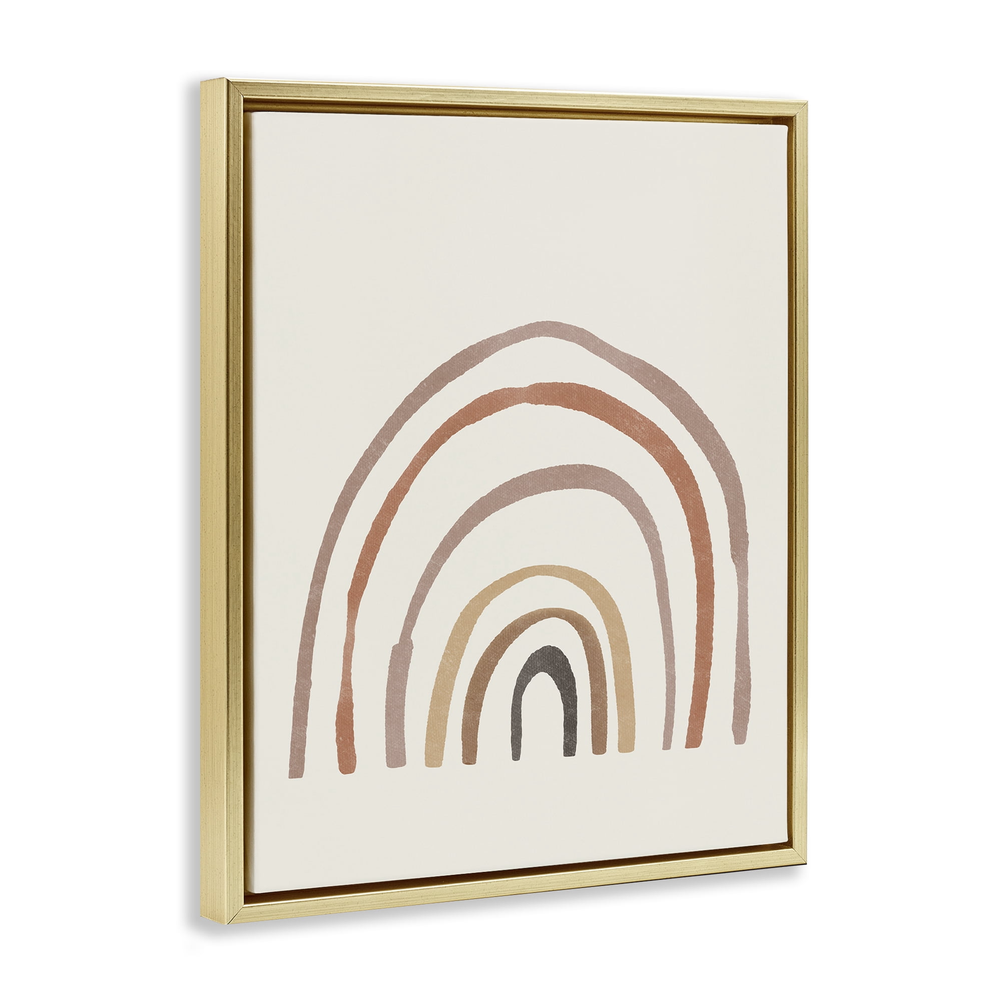 Stupell Industries Quirky Neutral Rainbow Abstract Painting Gold Floater Framed Canvas Art Print Wall Art, 17 x 21