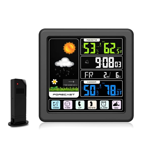 Estación meteorológica inalámbrica LED con sensor al aire libre Pantalla táctil Montaje de mesa Reloj Termómetro Termómetro Humedad Medidor Hogar Preciso Negro Scienceny HA010543-02B