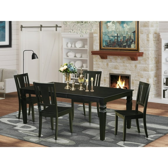 East West Furniture  5 Piece Dining Set-  a Rectangle Dining Table and 4 Kitchen Chairs, Black (Seat Options) LGDU5-BLK-W