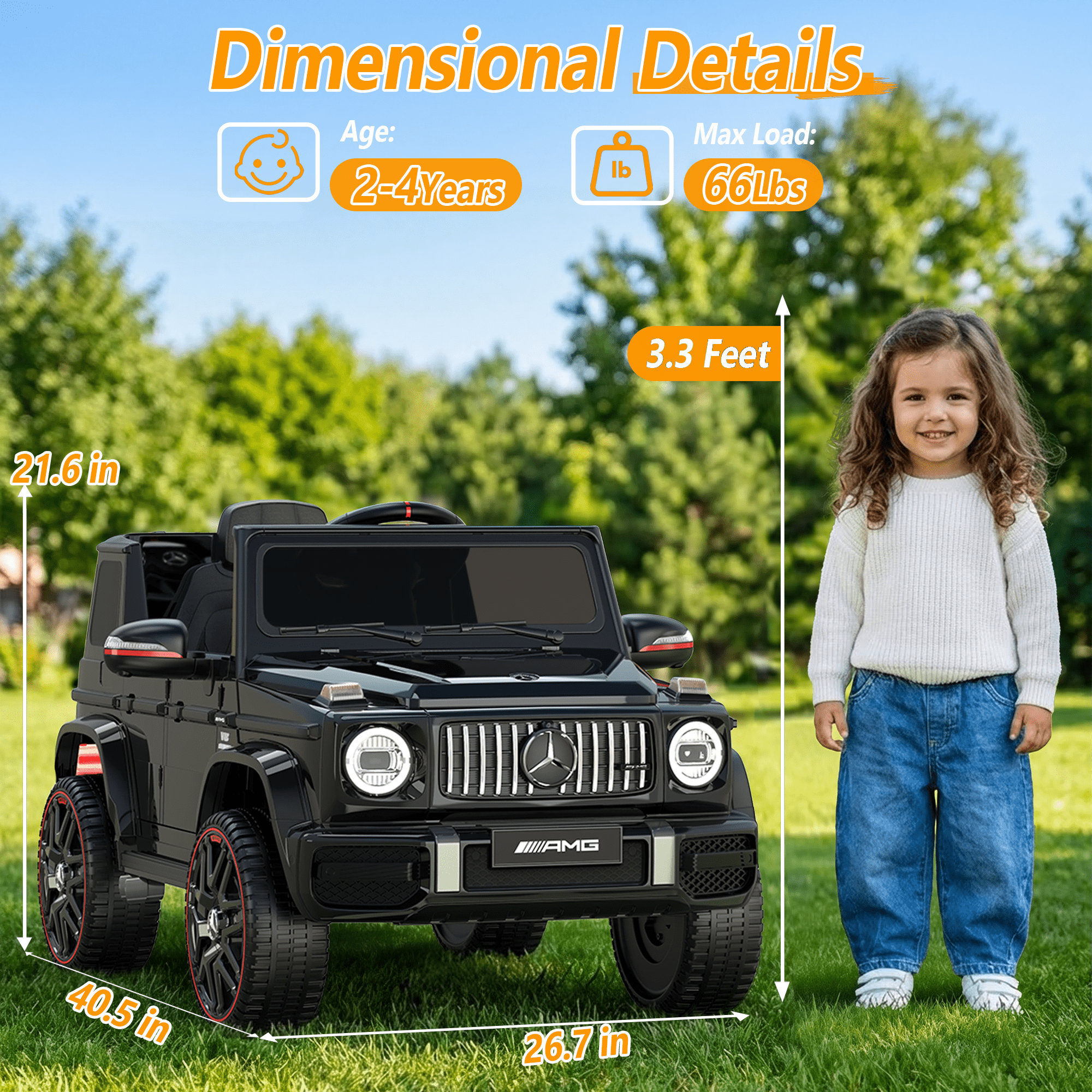 East doll 12V Power Ride on Toys for Toddlers, Kid Electric Car, G63 G Wagon Licensed Mercedes-Benz with Remote Controls, Aged 2-4Y,Black