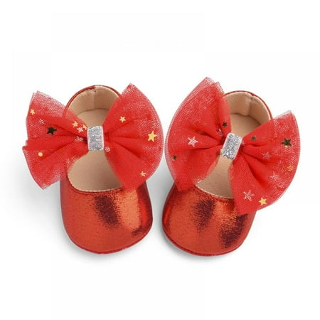 

Baozhu Infant Baby Girls Soft Sole Bowknot Princess Wedding Dress Mary Jane Flats Crib Shoe for Newborns Infants Babies