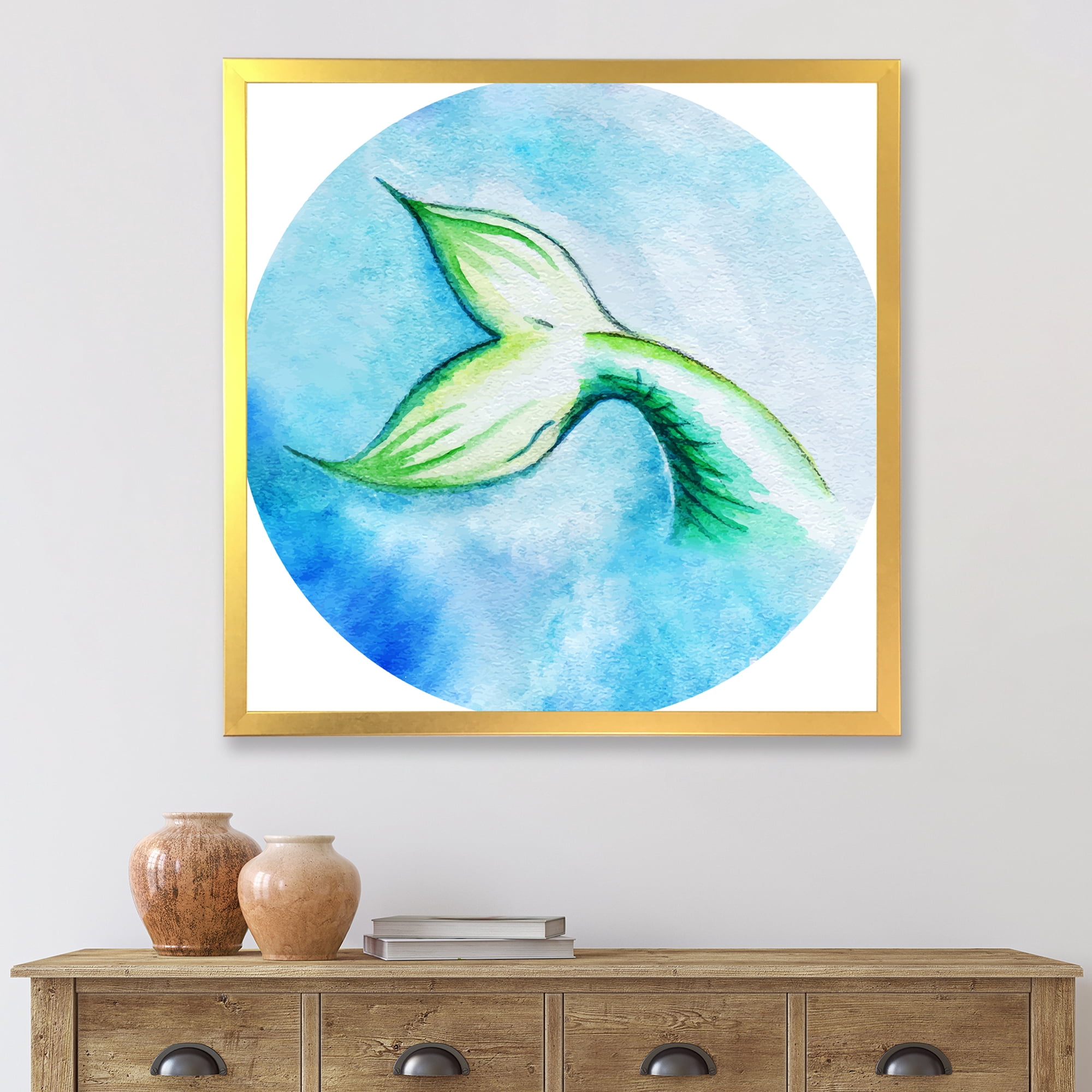 Designart 'Mermaid Green Fish Tail' Nautical & Coastal Framed Art Print