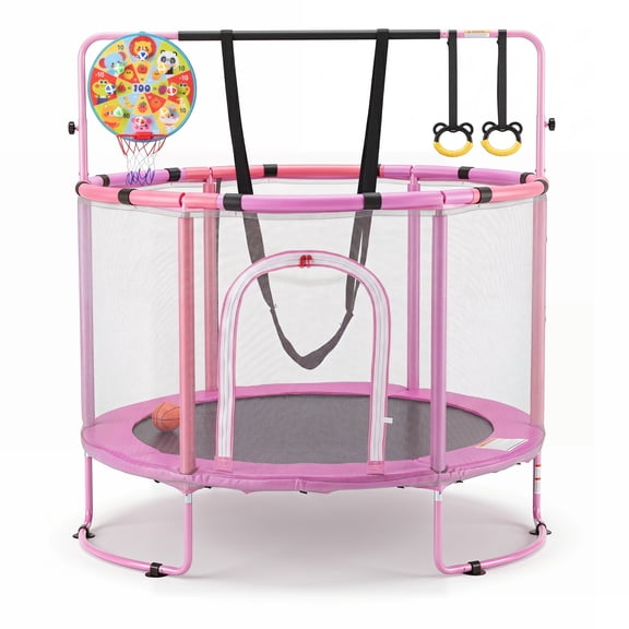 Infans 55" Trampoline for Kids with Enclosure Adjustable Gymnastics Bar Swing Toys