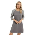 thumbnail image 3 of WBQ Women's Nightgown, Raglan 3/4 Short Sleeve Sleep Shirt Crew Neck Nightshirts Loose Comfy Pajamas Dress Casual Sleepwear Gray S-2XL, 3 of 9