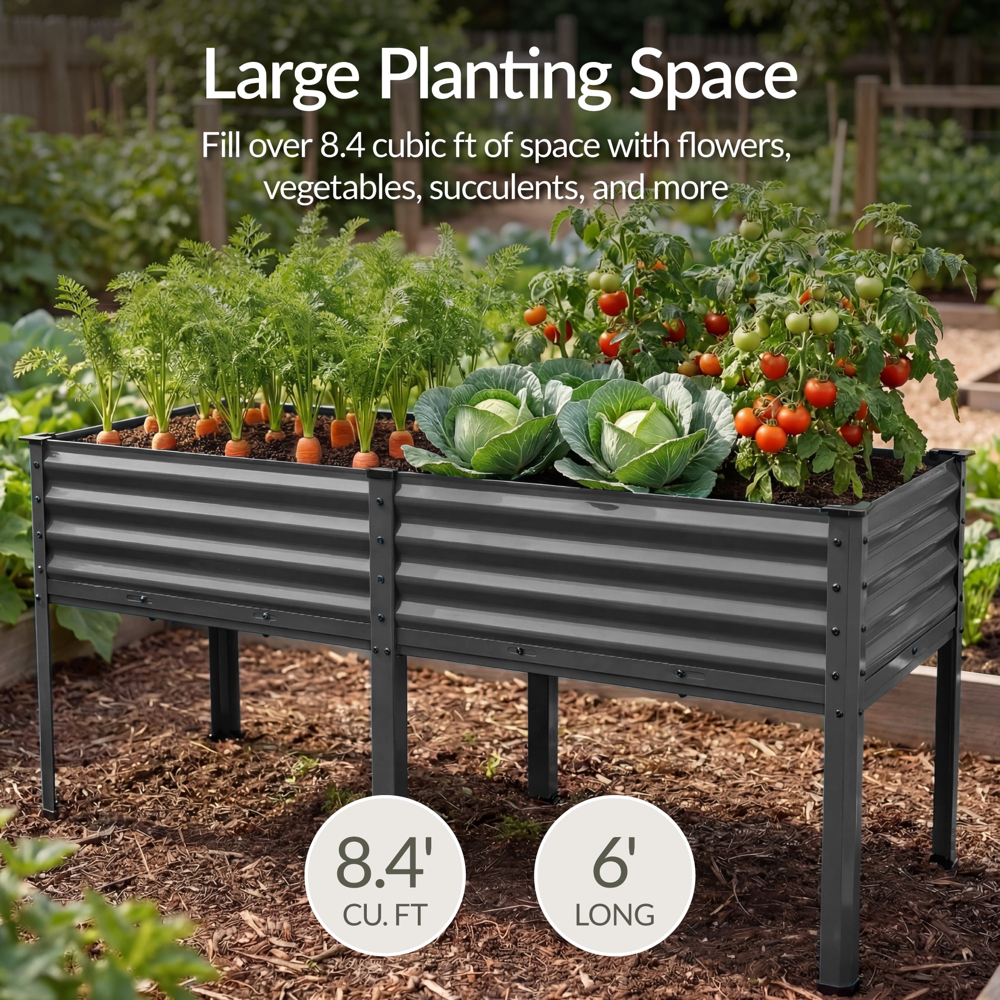 Best Choice Products 72x24x30in Non Toxic Elevated Galvanized Metal Garden Bed Corner Protectors - Charcoal