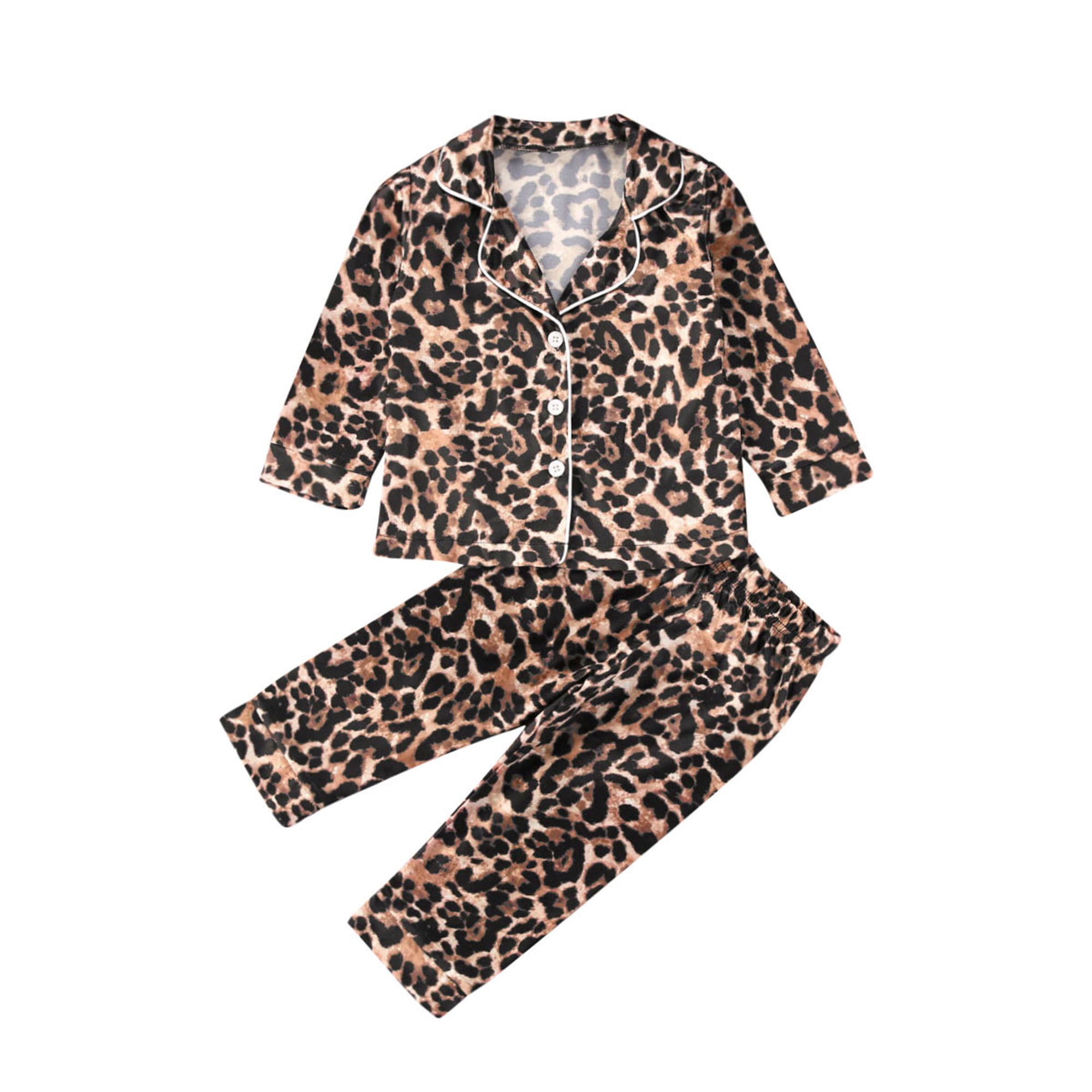 Goowrom Boys Girls Pajamas Set Leopard Print Tops Shorts Trousers Other
