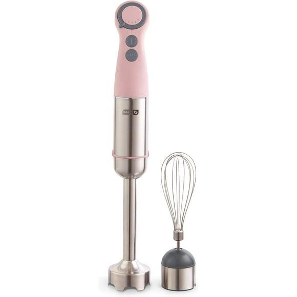 Dash Chef Series Immersion Hand Blender, 5 Speed Stick Blender with Stainless Steel Blades, Whisk Attachment and Recipe Guide – Pink