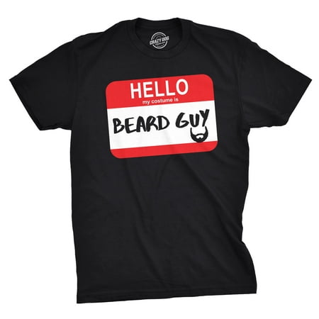 Mens Hello My Costume Is Beard Guy Funny Halloween Name Tag T Shirt