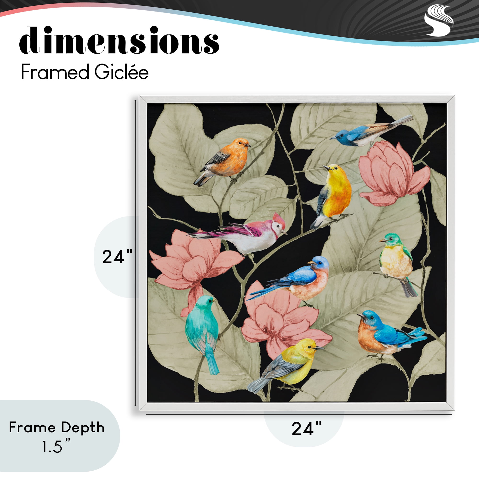 Stupell Industries Colorful Birds & Leaf Motif White Framed Giclee Art, design by Lorenzo Collective