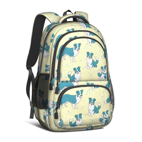 Border Collie and Polka Dot Backpack for School, Cute School Bag with Adjustable Shoulder Straps and Padded Back, 16.9"x12.6"x5.9"