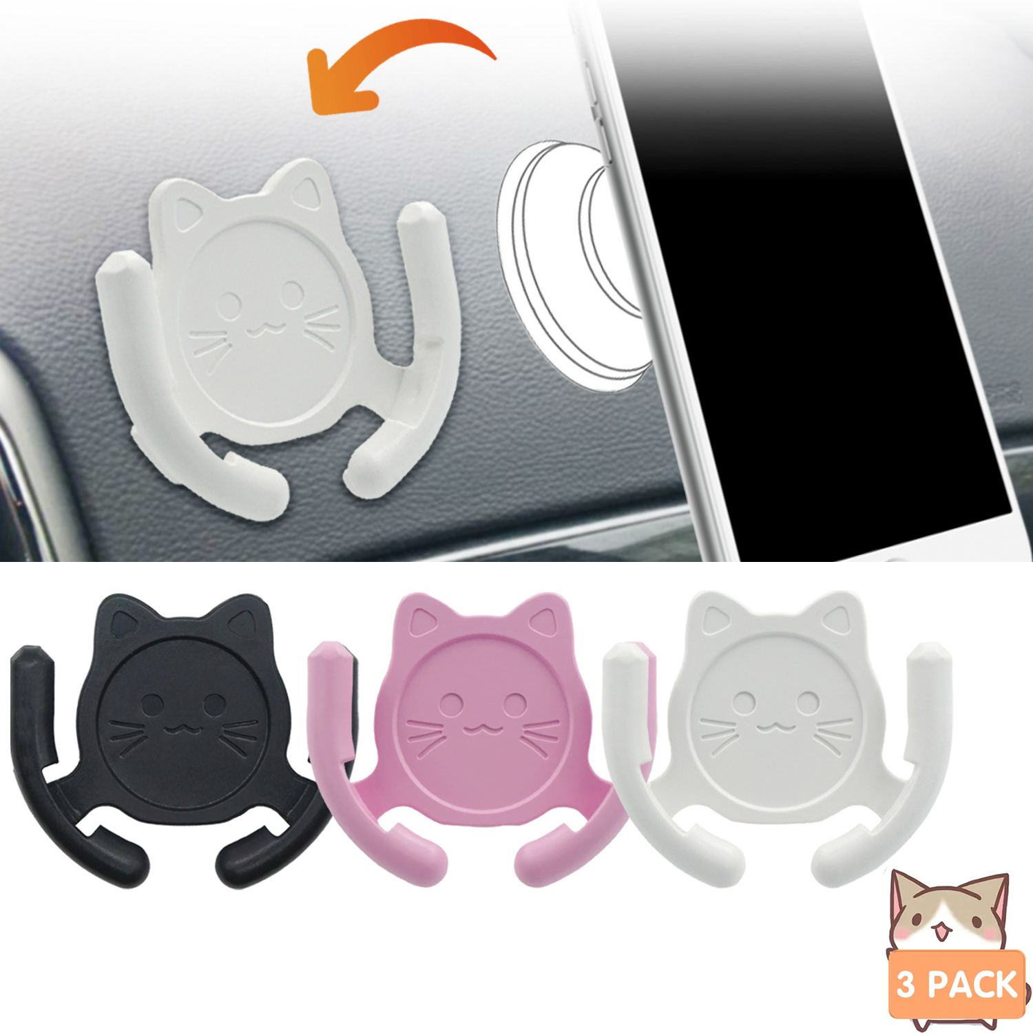 3 Pack HOMEFOX MultiSurface Holder Car Mount Compatible for Popsocket