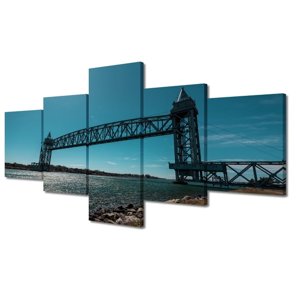 TISHIRON 5PCS Framed Canvas Wall Art Set,50"x24" Massachusetts Railroad Bridge Canvas Art Decor