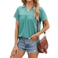thumbnail image 5 of Hanerdun Women Polo Shirts Pleated Tunic Top Female Solid Casual Blouse Tee Green M, 5 of 5