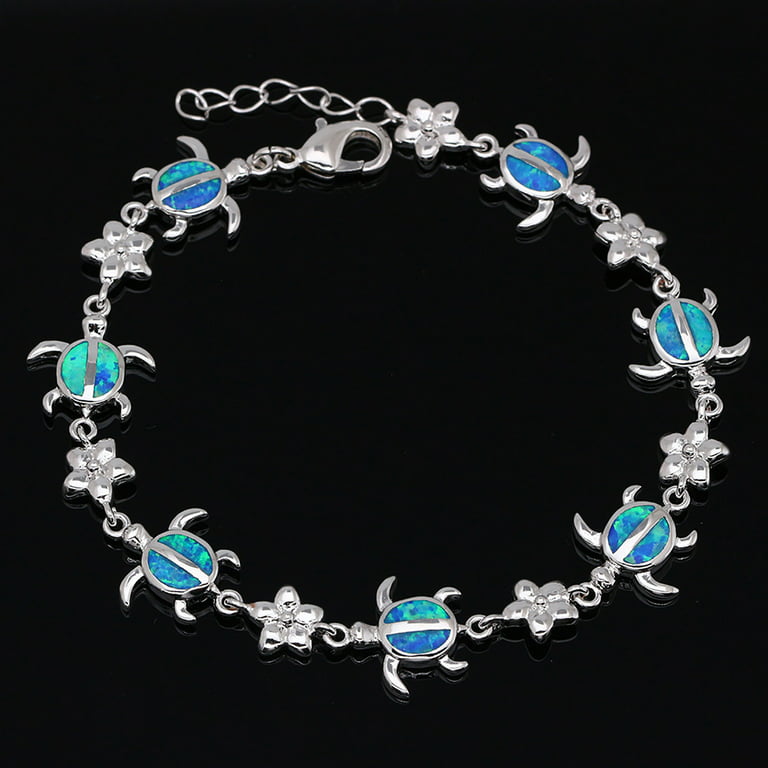 Sterling Charm Bracelet with Seven Charms, Turtle, Ape, Key, Horseshoe