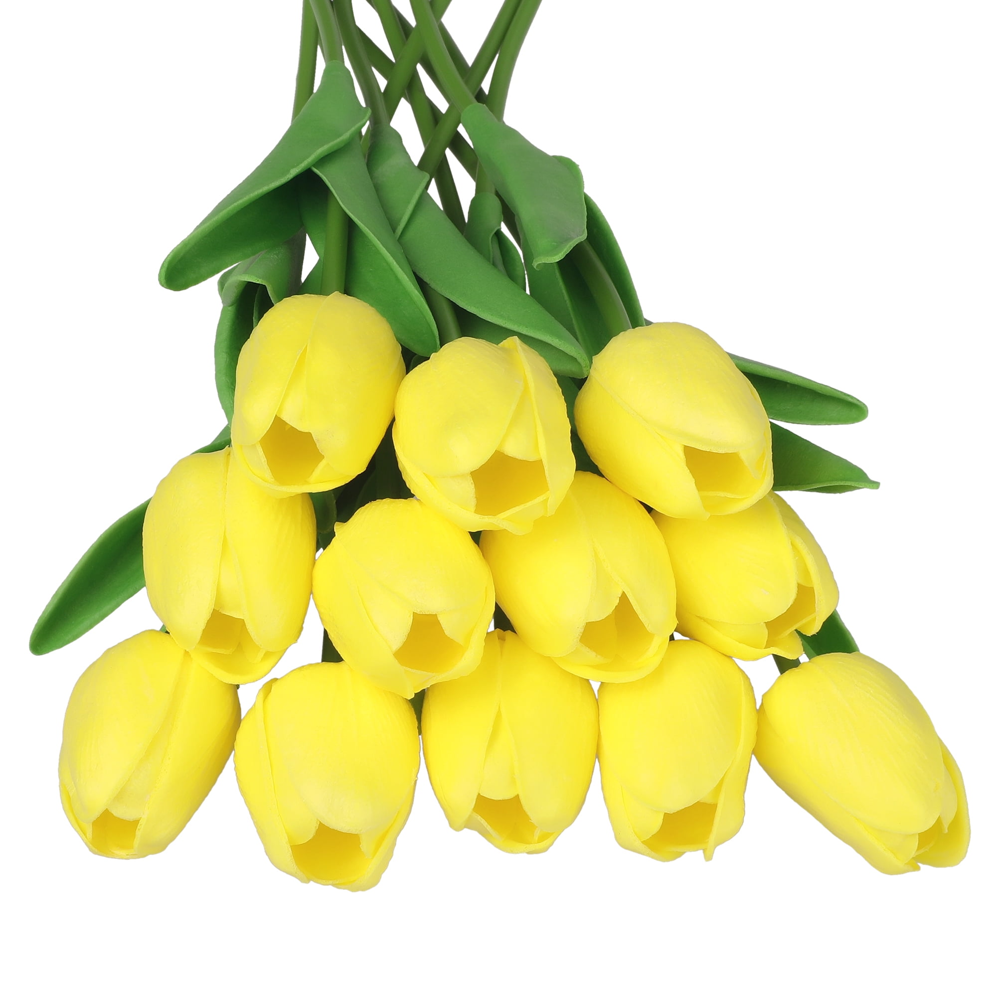 Unique Bargains Artificial Tulip Fake Flowers 12pcs Bouquets for Home Wedding Decor Yellow