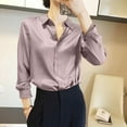 thumbnail image 5 of Yigetop Silk Button Up Shirts For Women Womens Summer Sun Casual Loose Button Down Shirts Long Sleeve Solid Color Shirts Tops Satin Blouses For Women Dressy Purple S, 5 of 7