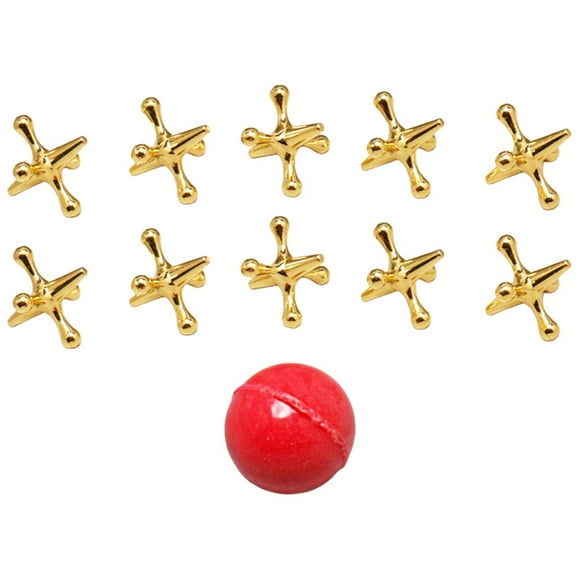 Vintage Metal Jacks and Ball Toys Kit Retro Jax Game Christmas Classic Board Games Include 10 Pieces Metallic Jacks and 1 Pieces Red Rubber Ball for Kids Adult Family Party Favor