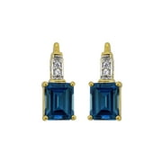 4.65 ct London Blue Topaz Sterling Silver Yellow Gold Plated Stud Earrings