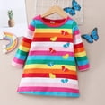 thumbnail image 2 of Popshion Toddler Girls Rainbow Shift Dress Long Sleeve Female Dress 18M-8Y, 2 of 5