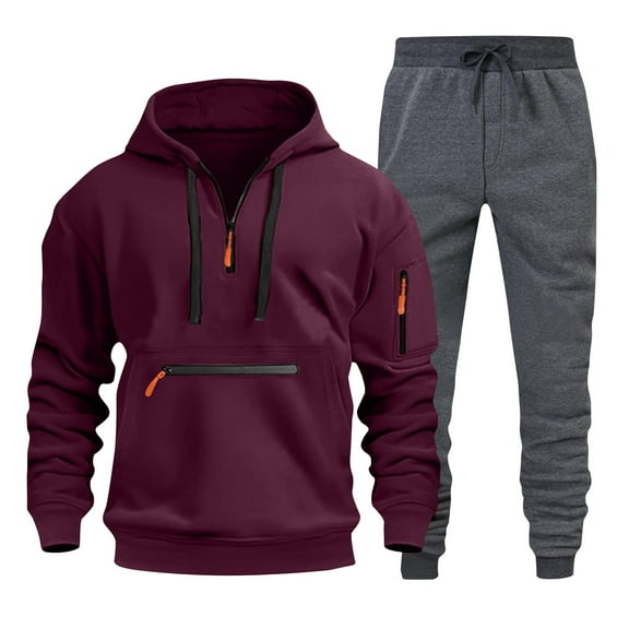 BLCHUNen Sweatsuits for Men 2 Piece Sets Hooded Pullover Long Sleeve Zipper Drawstring Casual Workout Tracksuits Sets with Multi Pocket